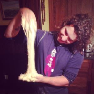 a handful of pizza dough & a glimpse at those curly locks